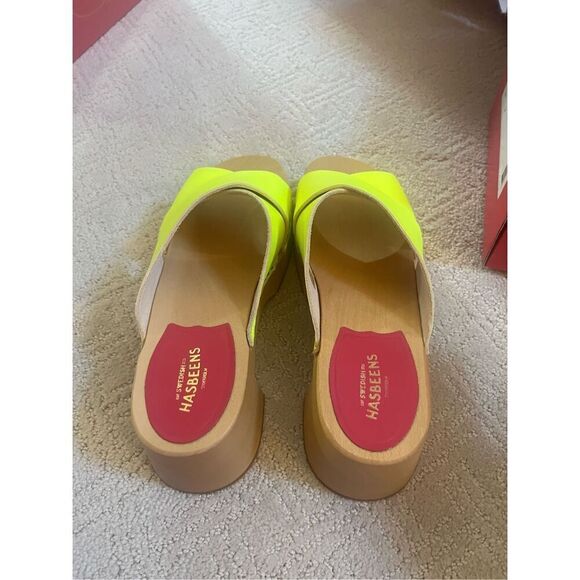 NIB Swedish Hasbeens Anette High Sandle in Neon Yellow - Picture 5 of 8